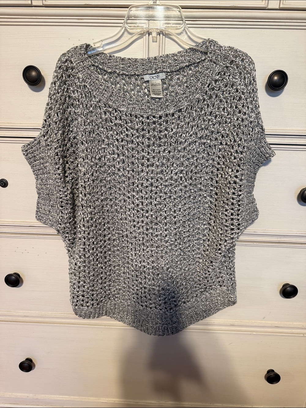Y2K trending - Cache Open-Knit Short Sleeve Sweater Top - Gray